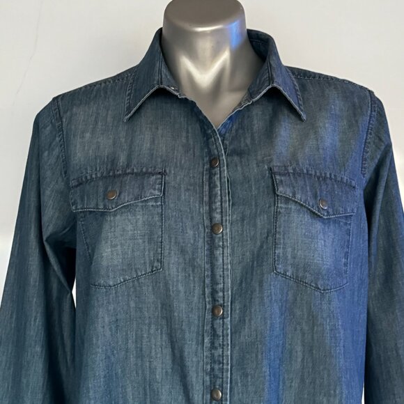 Liz Claiborne Petite Size PL Women Blue Denim Snap Front Shirt Long Sleeve Weste - Picture 2 of 16